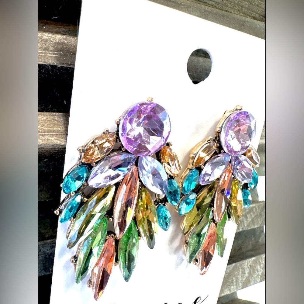 marquise mixed pageant, crystal multi color pastel rhinestone earrings New